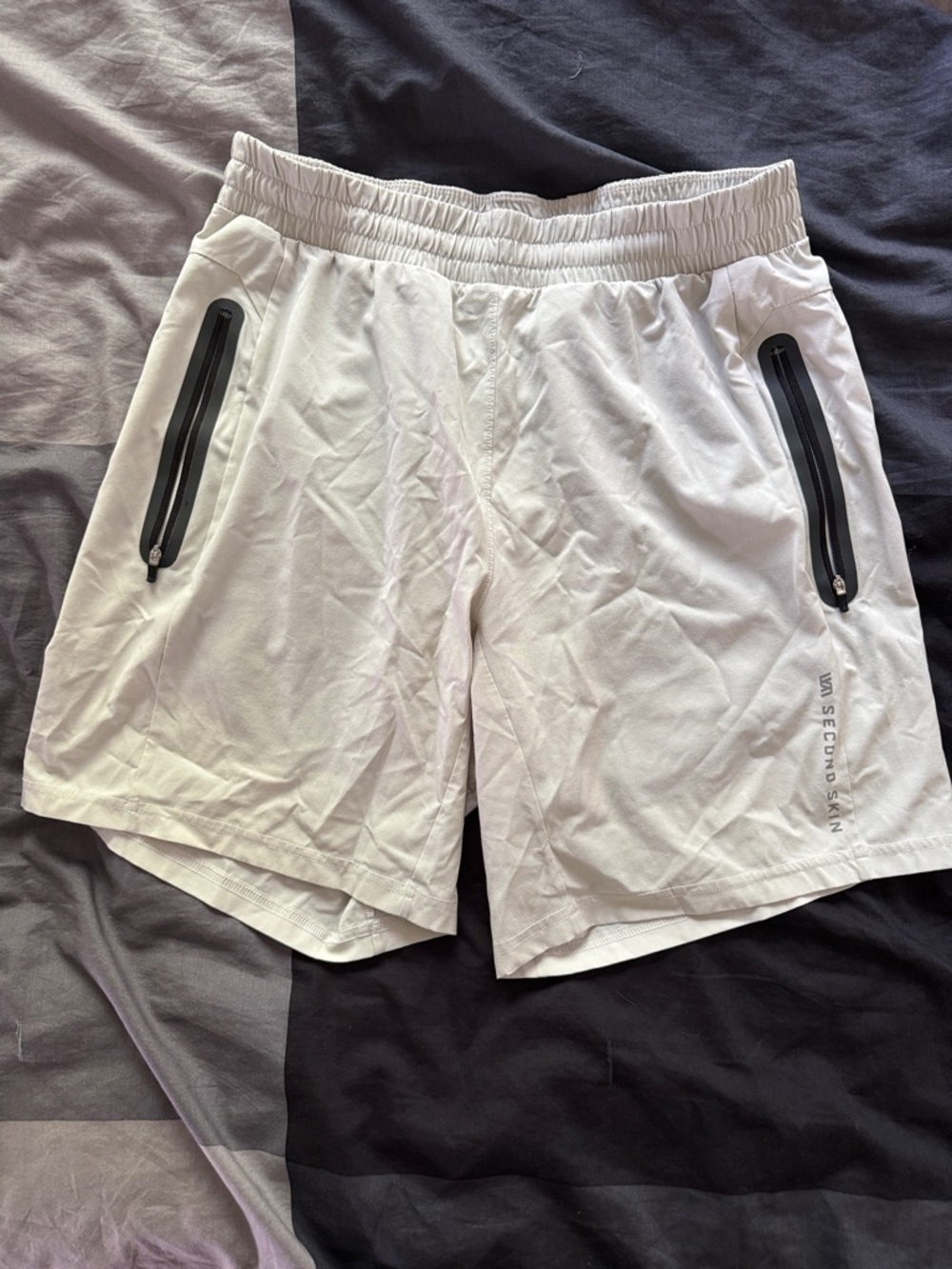 Men's White Athletic Performance Shorts with Zippered Pockets